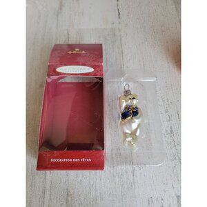 Hallmark little teddy bear blown glass ornament Xmas vintage